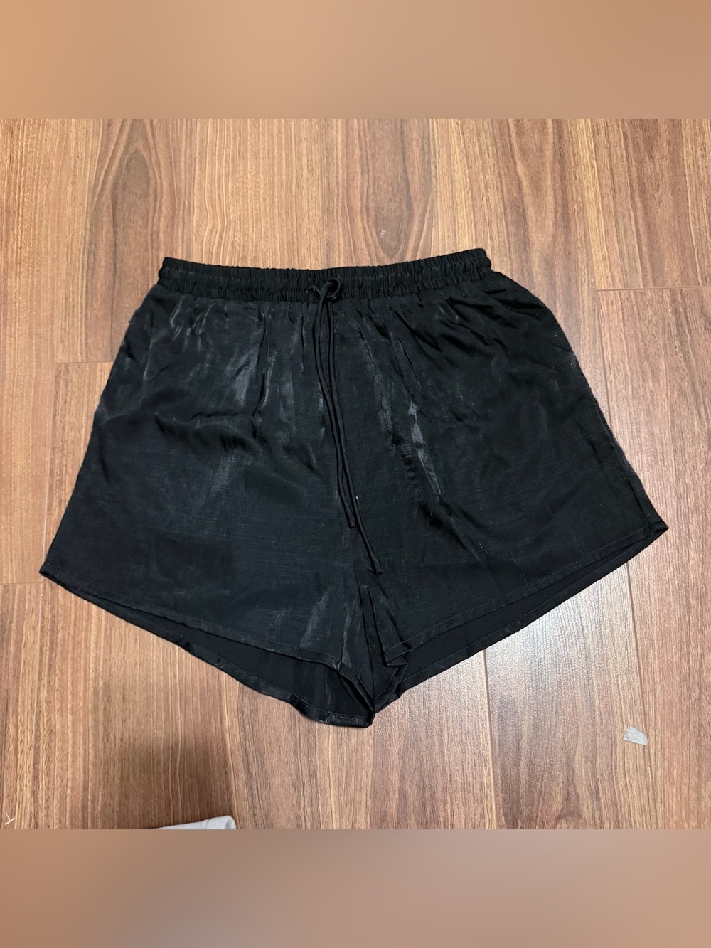 Glamorous Satin Black Elastic-Waist Shorts